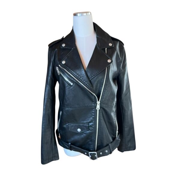 Levis Women’s Black Faux Leather Moto Jacket Medium - Picture 1 of 9